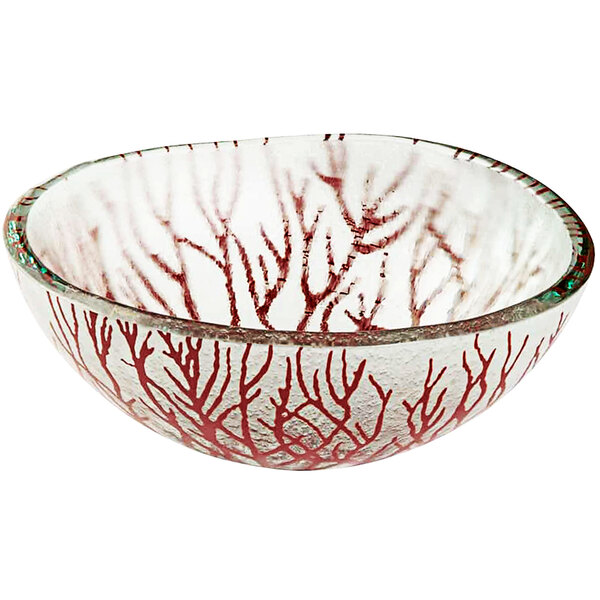A Rosseto Kalderon glass bowl with red branches on it.