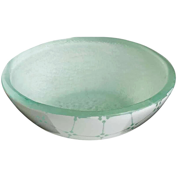 A close up of a Rosseto Kalderon white glass bowl.