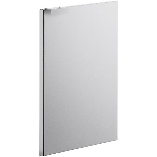 A stainless steel rectangular door with a black border.
