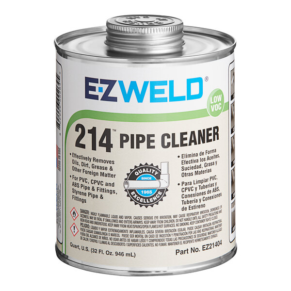 A white can of E-Z Weld Clear Pipe Cleaner with a label.