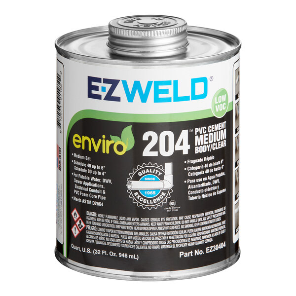 A can of E-Z Weld clear PVC cement.