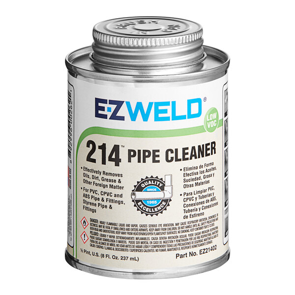 A can of E-Z Weld clear pipe cleaner.