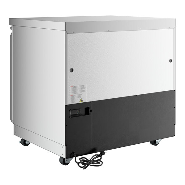 A 36-inch WiFi-enabled undercounter refrigerator with a front-breathing design and caster wheels.