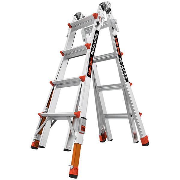A Little Giant Revolution 2.0 aluminum ladder with orange and black accents.