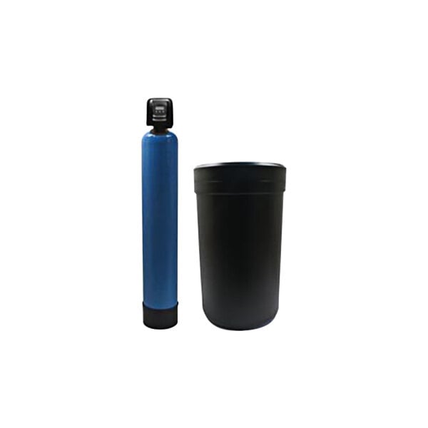 A blue cylinder with a black lid.