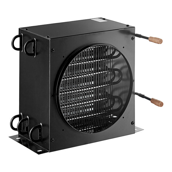 A black Main Street Equipment condenser coil with a round vent.