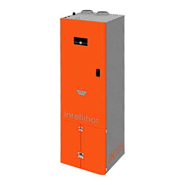 An orange and grey Intellihot Neuron Series tankless water heater box.