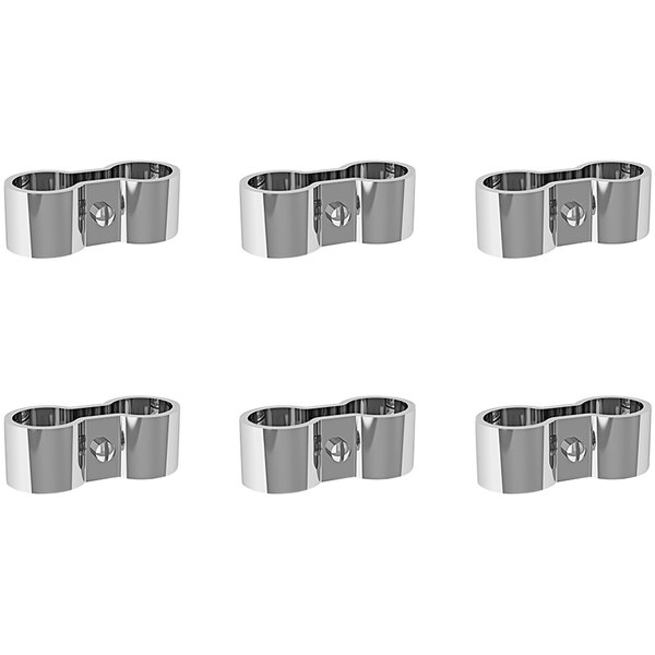 A set of six silver Metro Seismic Post Clamps.