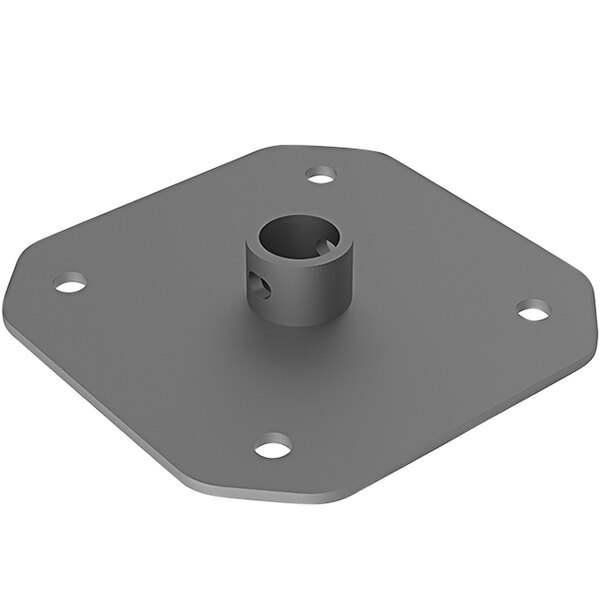A gray metal Metro Seismic shelving base plate with holes.
