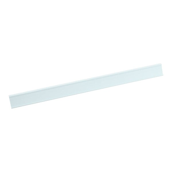 A white rectangular plastic shelf tag holder.