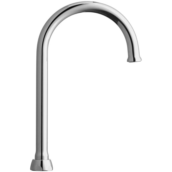 A silver Chicago Faucets gooseneck spout with a curved handle.