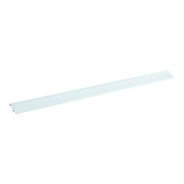 A white rectangular plastic shelf tag holder with a clip.