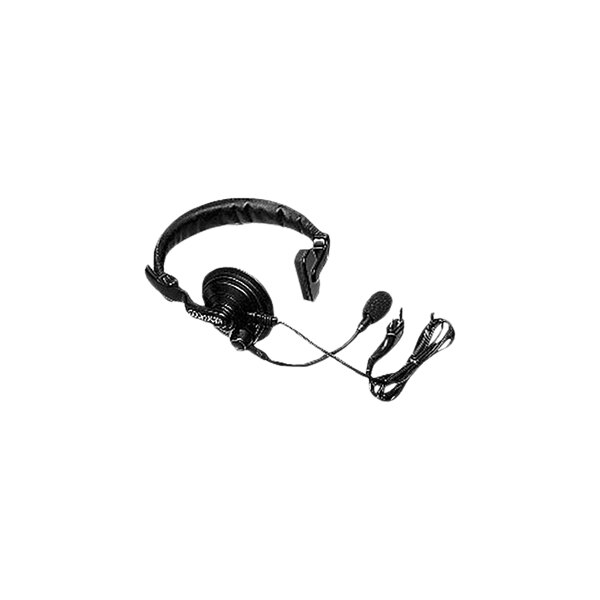 A Kenwood black headset with a microphone and cord.