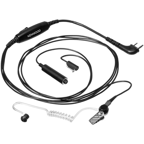 A black Kenwood headset with a microphone and cable.