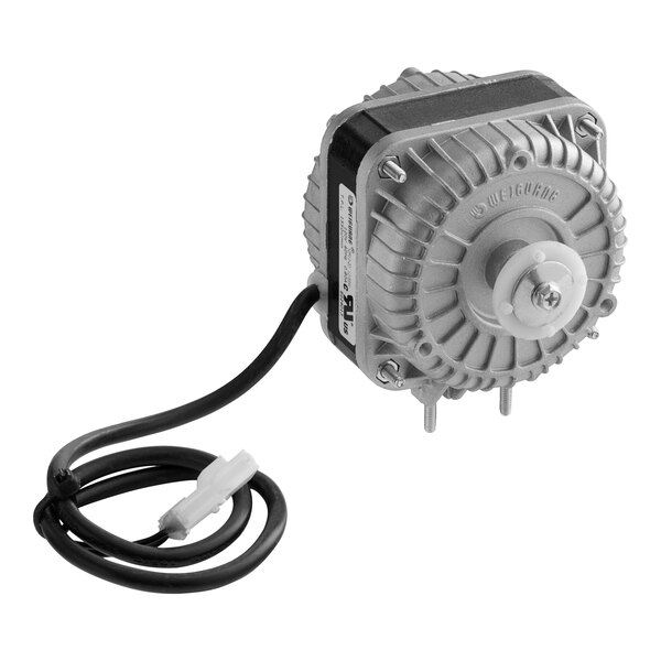 An Avantco condenser fan motor with a black wire.