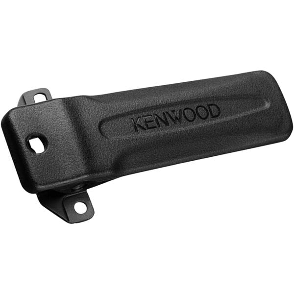 A black plastic Kenwood belt clip.