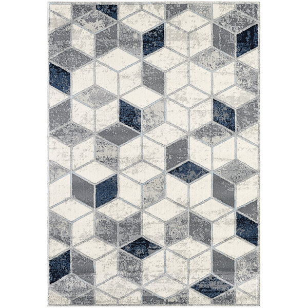 A Abani Arto Collection neutral gray area rug with a contemporary geometric pattern.