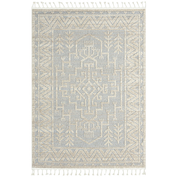 A cream and gray Abani Cabo Collection area rug with a medallion pattern.