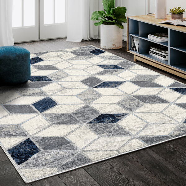 Abani Arto Collection 6' x 9' Neutral Gray Contemporary Geometric Cubes ...