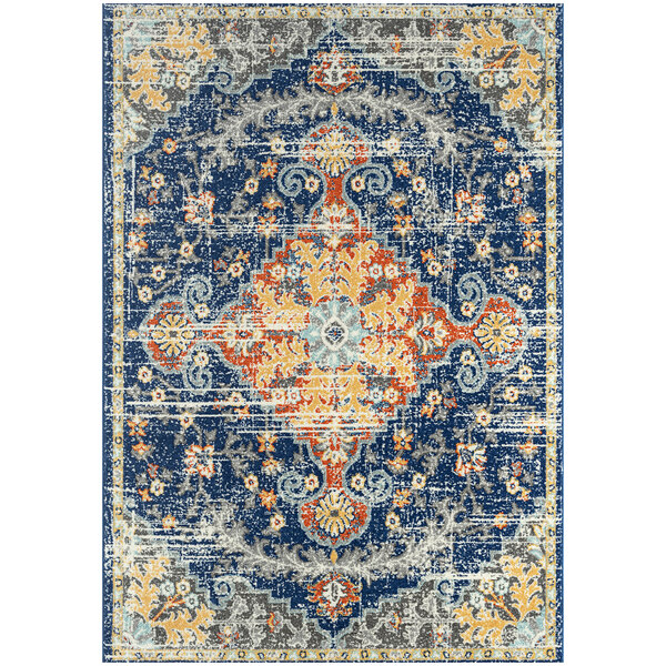 An Abani Casa Collection traditional area rug with a blue and orange floral design.
