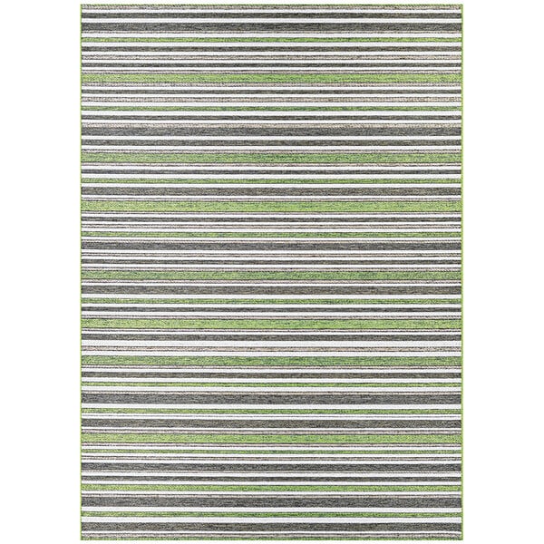 A Couristan Cape Brockton area rug with green, brown, and grey stripes.