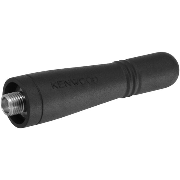 A black Kenwood KRA-42M UHF stubby antenna with a silver metal connector.