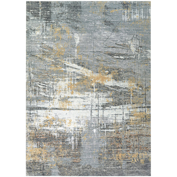 A Couristan Dreamscape Tranquil gray and gold abstract runner rug.