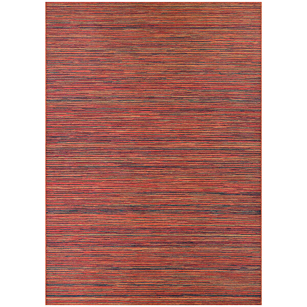 A close-up of a Couristan Cape Hinsdale Crimson multi-colored area rug with red and blue stripes.