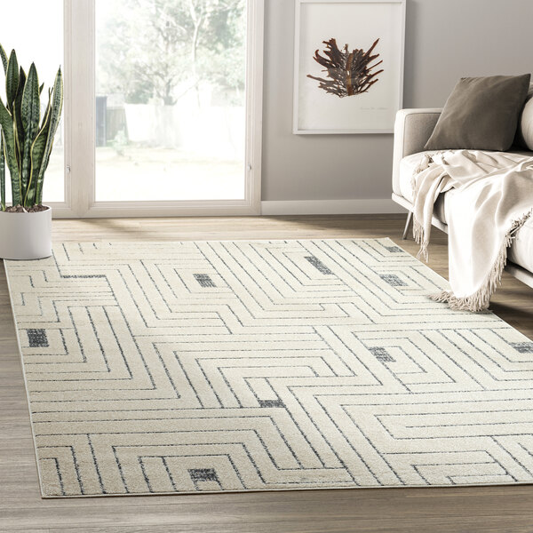 Abani Cabo Collection Cream / Gray Farmhouse Geometric Labyrinth Area Rug