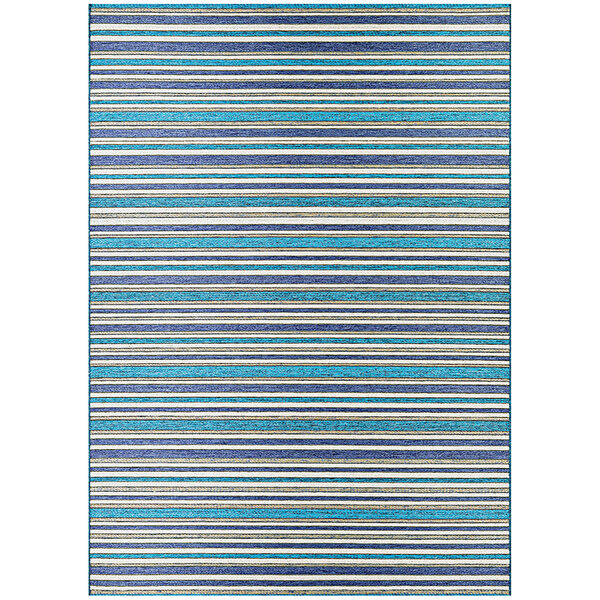 A close up of a Couristan Cape Brockton area rug with blue and white stripes.