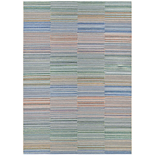 A close-up of a Couristan Cape Shoreham ivory multi-colored striped area rug.
