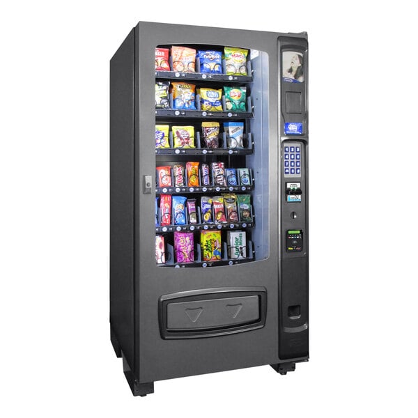 A Seaga vending machine with snacks inside.
