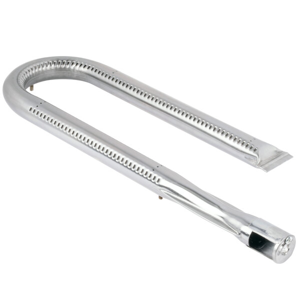 A stainless steel Main Street Equipment griddle burner tube with holes.