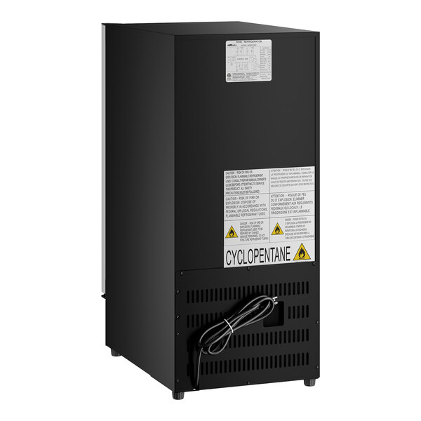 A black AvaValley BRC-78-SZ single temperature slim beverage cooler with a full glass door, shown from the back.