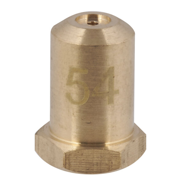 A gold metal cylinder with a brass bullet inside.