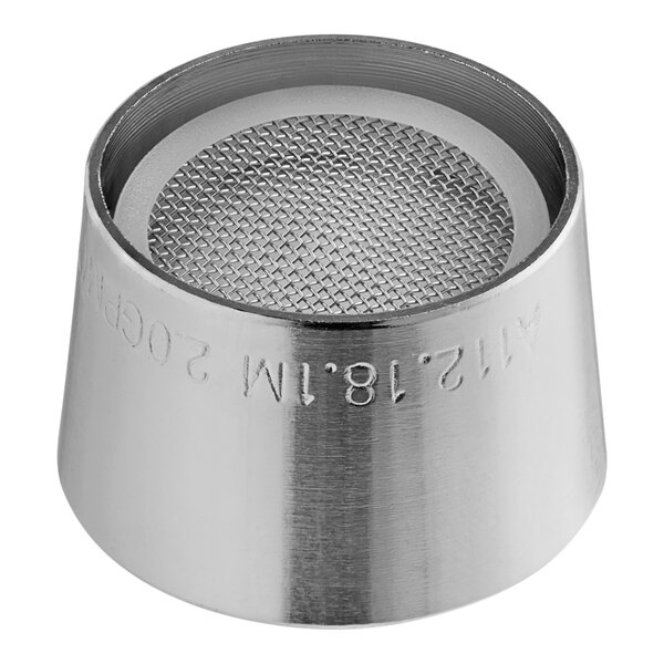 A silver metal Regency aerator with a stainless steel mesh filter.