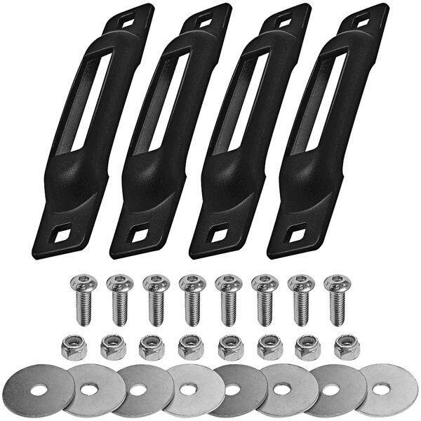 A pack of 4 black Snap-Loc E-Track single strap anchors with Allen screws.