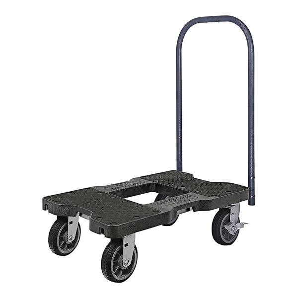 A black Snap-Loc dolly with black wheels.