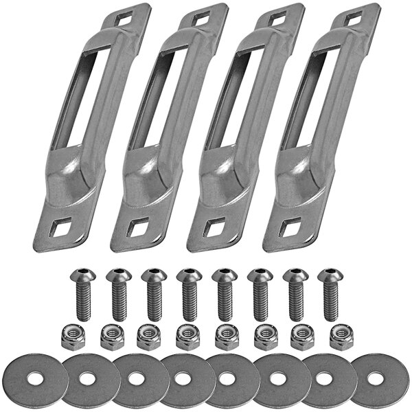 A group of stainless steel Snap-Loc E-Track strap anchors with screws and nuts.