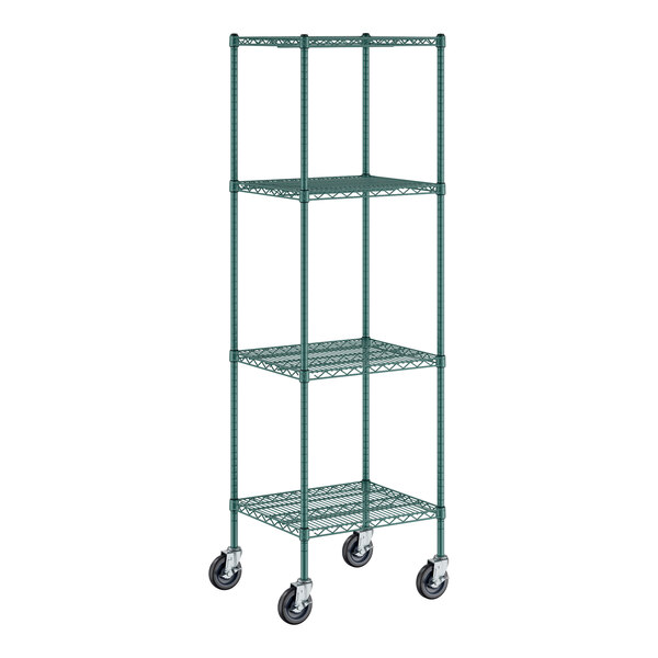 Regency 21" Wide NSF Green Epoxy 4-Shelf Kit with 74" Posts and Casters