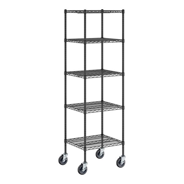 Regency 21" x 24" NSF Black Epoxy 5-Shelf Kit with 74" Posts and Casters