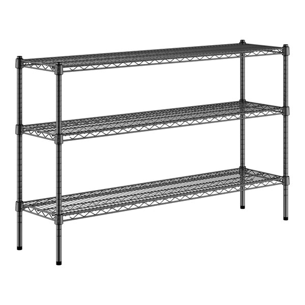 A black Regency wire shelving kit with three shelves.