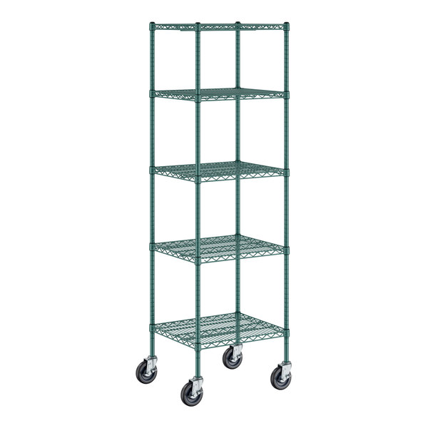 Regency 21" Wide NSF Green Epoxy 5-Shelf Kit with 74" Posts and Casters