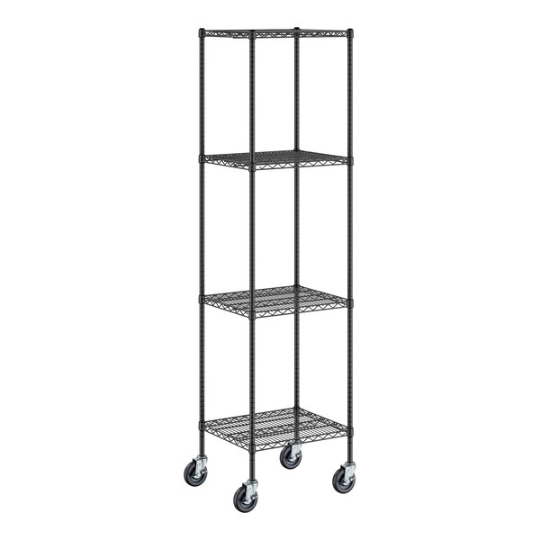 Regency 21" Wide NSF Black Epoxy Mobile Wire 4-Shelf Starter Kit with 86" Posts and Casters