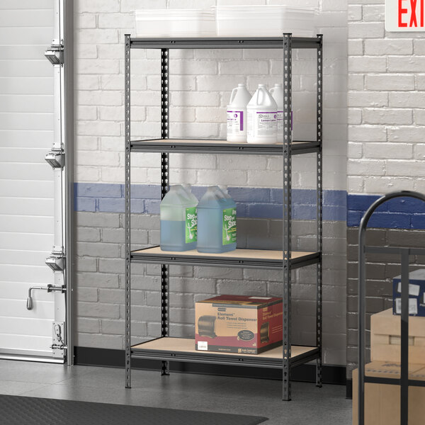 Lavex 18" x 36" Black ZBeam 4Shelf Boltless Double Rivet