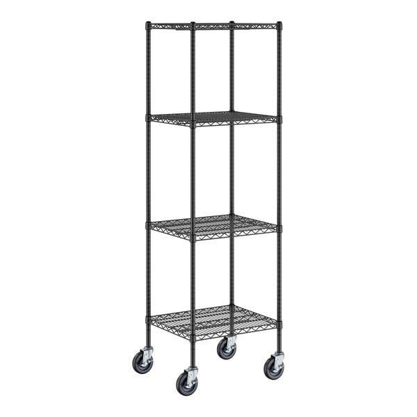 Regency 21" Wide NSF Black Epoxy Mobile Wire 4-Shelf Starter Kit with 74" Posts and Casters