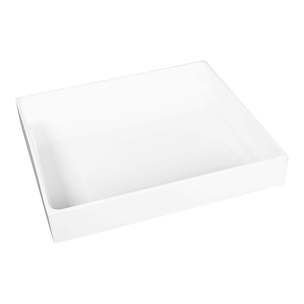 A white rectangular food pan with a white background.