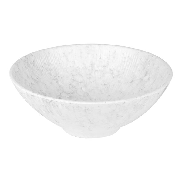 A gray marble embossed melamine bowl with a curved edge.