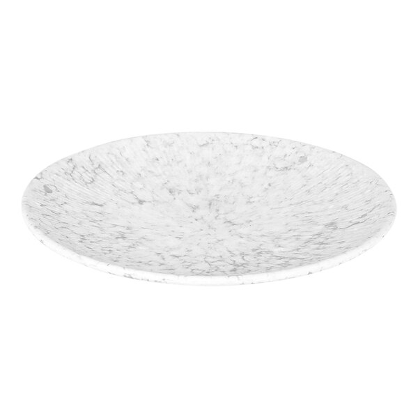 A white plate with a marble pattern.