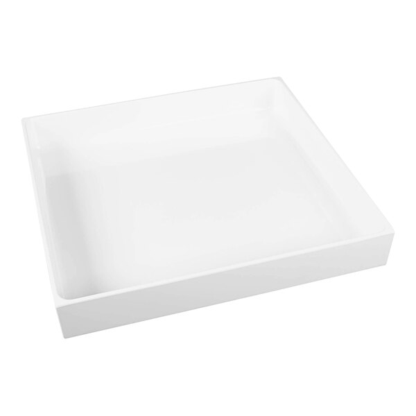 A white square Elite Global Solutions food pan with a lid.